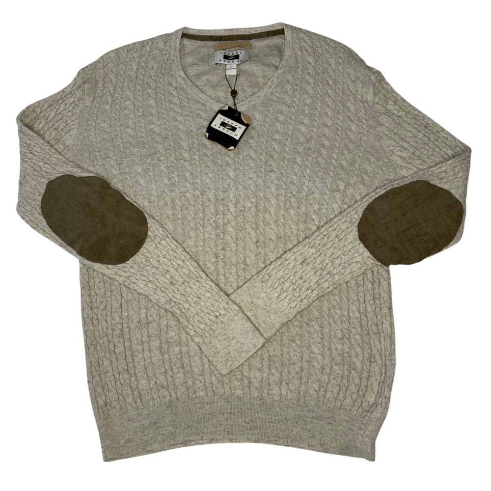 Joseph Abboud Limited Edition Mens XL  Cable Knit Cotton‎ Sweater Elbow Patch